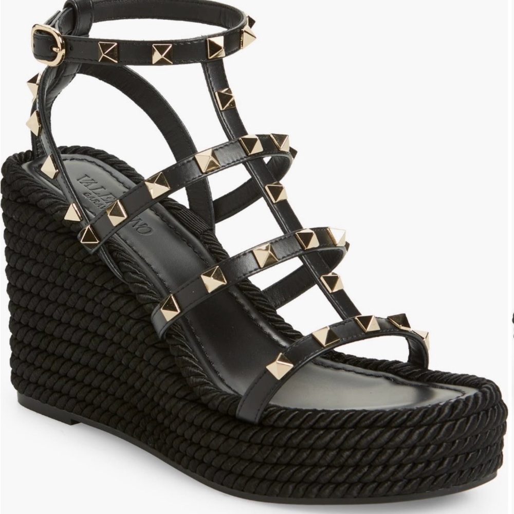 Valentino Garavani Black Wedges with Gold Accents